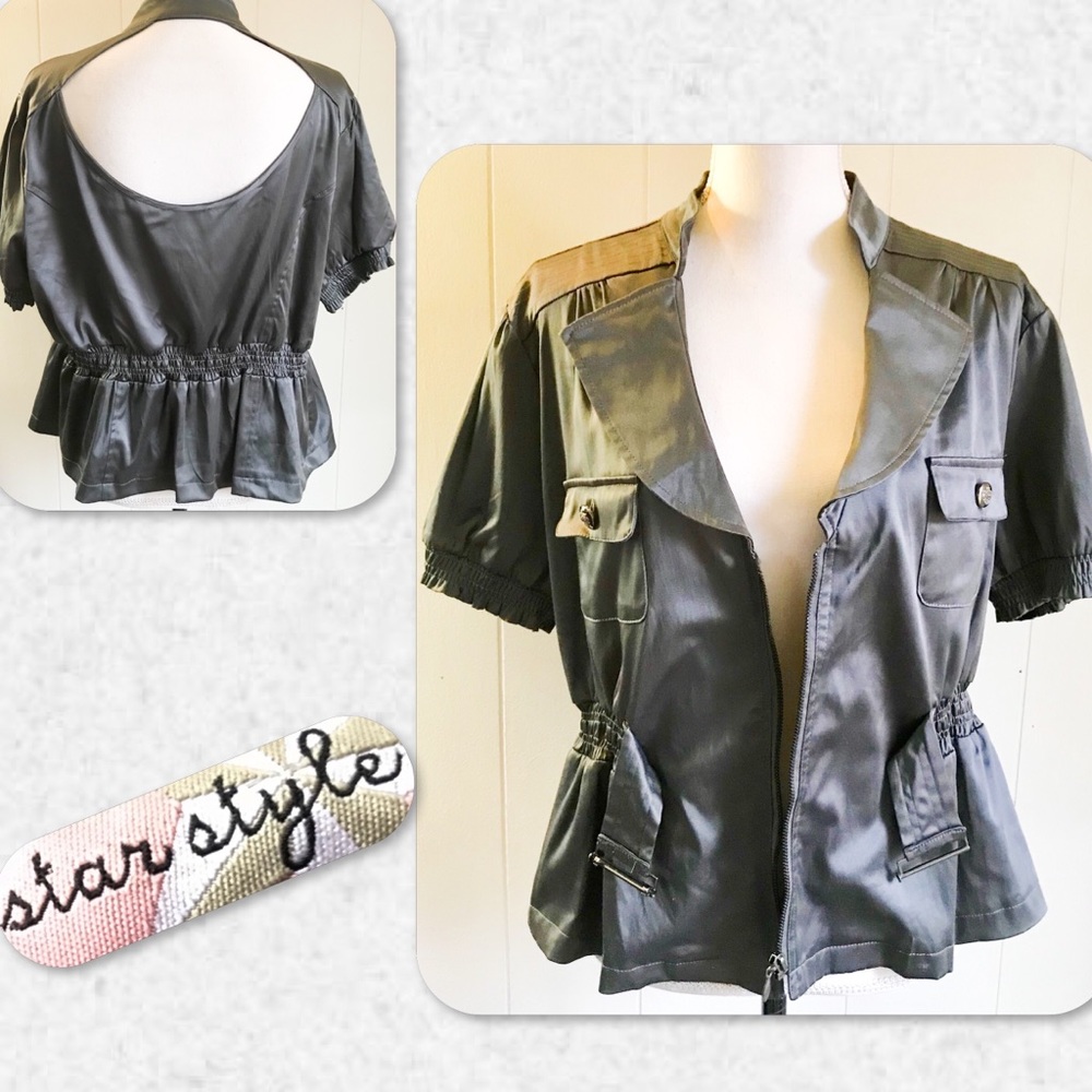 Star Style Satin Backless Silver Crop Jacket